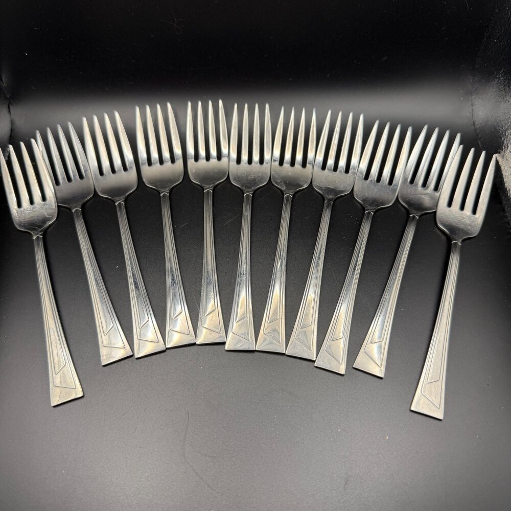 11 Oneida Ledges Pattern Stainless Steel Salad Forks  Vintage Flatware USA Made